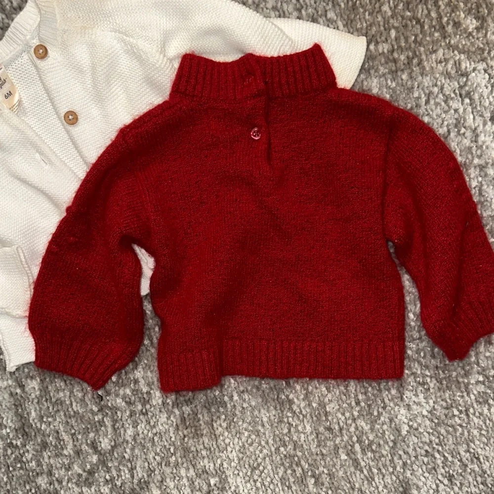 New/EUC girls Red Sweater & White cable knit Cardigan, Set 6/9 mo